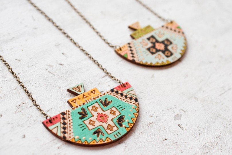 JillMakes - Half Moon Handpainted Wooden Pendant - Etsy tribal favorites | Oh Marie!